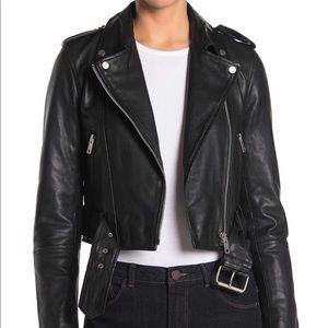 NWT Avec Les Filles Leather Belted Cropped Jacket